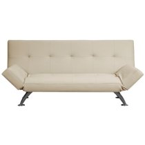 Venice Faux Leather Sofa Bed In Cream With Chrome Metal Legs