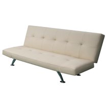 Venice Faux Leather Sofa Bed In Cream With Chrome Metal Legs