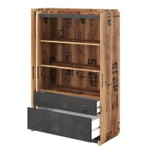 Flint Wooden Bookcase With 2 Shelves In Raw Steel Concrete Effect