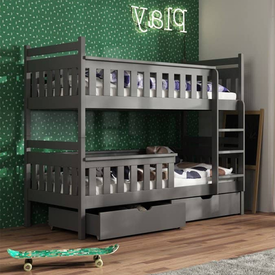 Taos Wooden Bunk Bed With Storage In Graphite