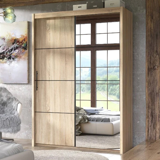 Idaho Mirrored Wardrobe With 2 Sliding Doors In Sonoma Oak