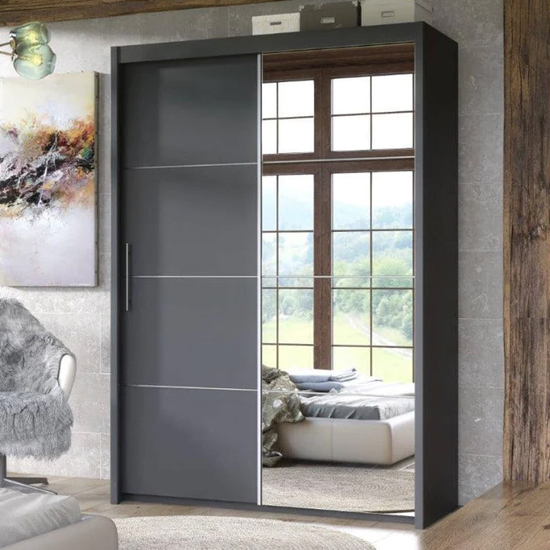 Idaho Mirrored Wardrobe With 2 Sliding Doors In Graphite