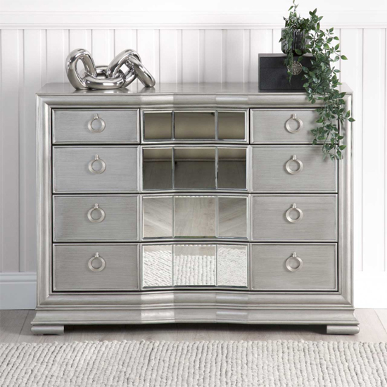 Leeds Mirrored Chest Of 5 Drawers In Grey