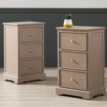 Denver Pine Wood Bedside Cabinet With 3 Drawers In Taupe