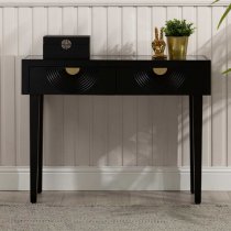 Eliot Mirror Top Console Table In Black And Gold Handle