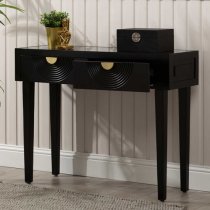 Eliot Mirror Top Console Table In Black And Gold Handle