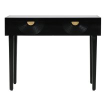 Eliot Mirror Top Console Table In Black And Gold Handle