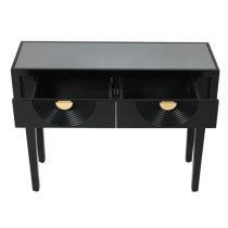 Eliot Mirror Top Console Table In Black And Gold Handle