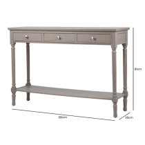 Denver Pine Wood Console Table Large With 3 Drawers In Taupe