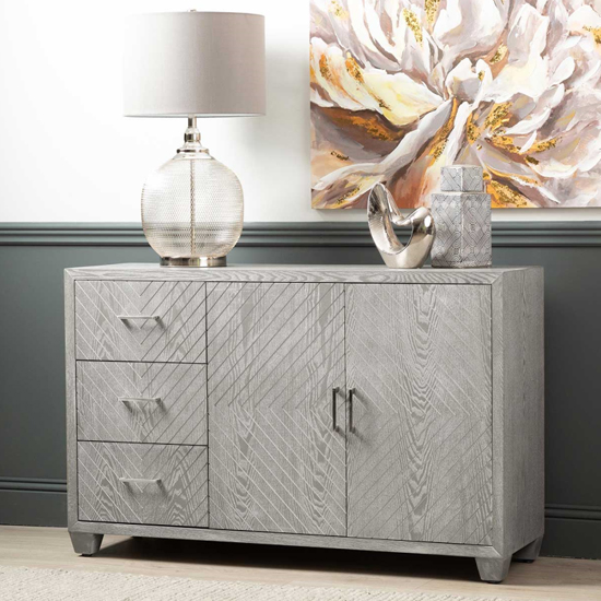 Vernal Wooden Sideboard With 2 Doors 3 Drawers In Grey Elm