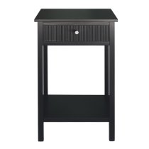 Lorain Pine Wood End Table With 1 Drawer In Matte Black