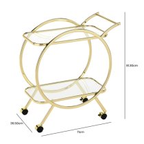 Huron Drinks Trolley With Clear Glass Shelves In Shiny Gold