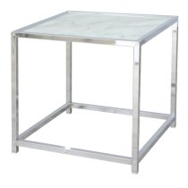 Colfax Glass End Table In White Marble Effect