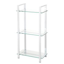 Hobart 3 Tier Glass Shelves Display Stand Wide In Chrome Frame