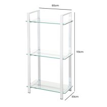 Hobart 3 Tier Glass Shelves Display Stand Wide In Chrome Frame