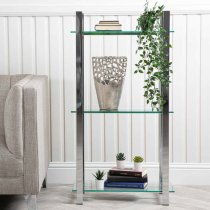 Hobart 3 Tier Glass Shelves Display Stand Wide In Chrome Frame