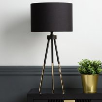 Troy Black Linen Shade Table Lamp With Black And Gold Tripod