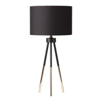 Troy Black Linen Shade Table Lamp With Black And Gold Tripod