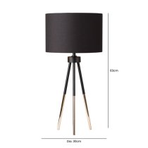 Troy Black Linen Shade Table Lamp With Black And Gold Tripod