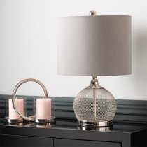 Burley Grey Shade Table Lamp With Chrome Wire Mesh Base