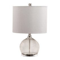 Burley Grey Shade Table Lamp With Chrome Wire Mesh Base