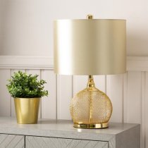 Burley Champagne Shade Table Lamp With Gold Wire Mesh Base