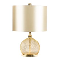 Burley Champagne Shade Table Lamp With Gold Wire Mesh Base