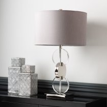 Dunn Dark Grey Faux Silk Shade Table Lamp With Chrome Base