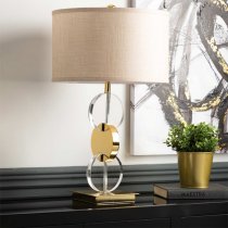 Dunn Taupe Faux Silk Shade Table Lamp With Gold Base