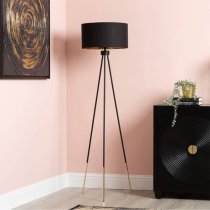 Troy Black Linen Shade Floor Lamp With Black And Gold Tripod