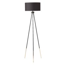 Troy Black Linen Shade Floor Lamp With Black And Gold Tripod