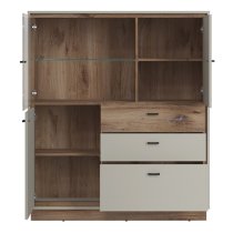 Royse Display Cabinet With 3 Doors 3 Drawers In Grey Oak