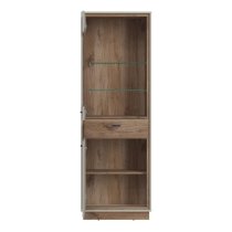 Royse Wooden Display Cabinet With 2 Doors 1 Drawer In Grey Oak