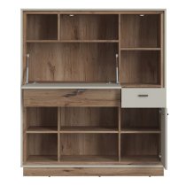 Royse Wooden Bookcase With Fold Out Desk In Grey And Oak