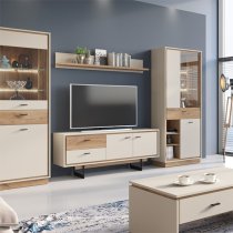 Royse Wooden TV Stand With 2 Doors 2 Drawers In Grey And Oak