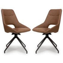 Aara Tan Faux Leather Dining Chairs Swivel In Pair