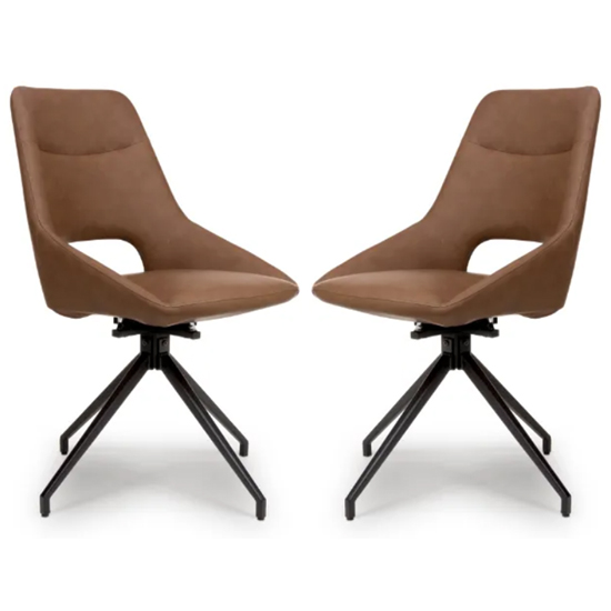 Aara Tan Faux Leather Dining Chairs Swivel In Pair