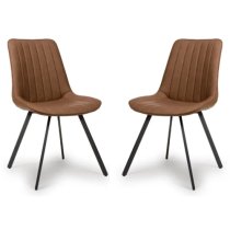 Macia Tan Faux Leather Dining Chairs In Pair