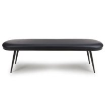 Aara Faux Leather Dining Bench In Black With Black Metal Legs