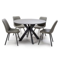 Lacole Grey Dining Table Round With 4 Macia Truffle Chairs