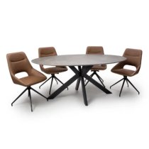 Gabri Brown Dining Table Oval With 6 Aara Tan Chairs