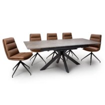 Gabri Extending Brown Dining Table With 8 Nobo Tan Chairs