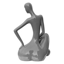 Courson Ceramic Lady Sitting Sculpture In Grey