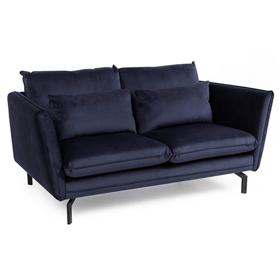 Edel Fabric 2 Seater Sofa With Black Metal Legs In Navy