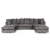 Raine U Shaped Fabric Sofa With Chrome Metal Legs In Grey