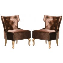 Narvel Brown Velvet Dining Chairs With Wooden Legs In Pair