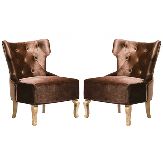 Narvel Brown Velvet Dining Chairs With Wooden Legs In Pair