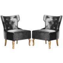 Narvel Grey Velvet Dining Chairs With Wooden Legs In Pair