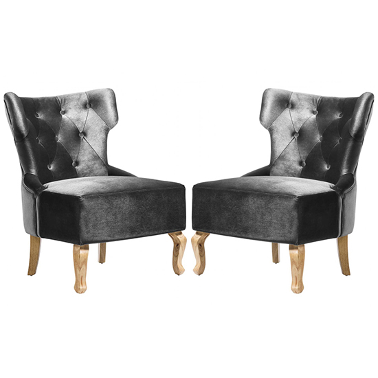 Narvel Grey Velvet Dining Chairs With Wooden Legs In Pair