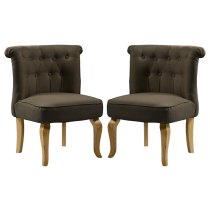 Pacari Brown Fabric Dining Chairs With Wooden Legs In Pair